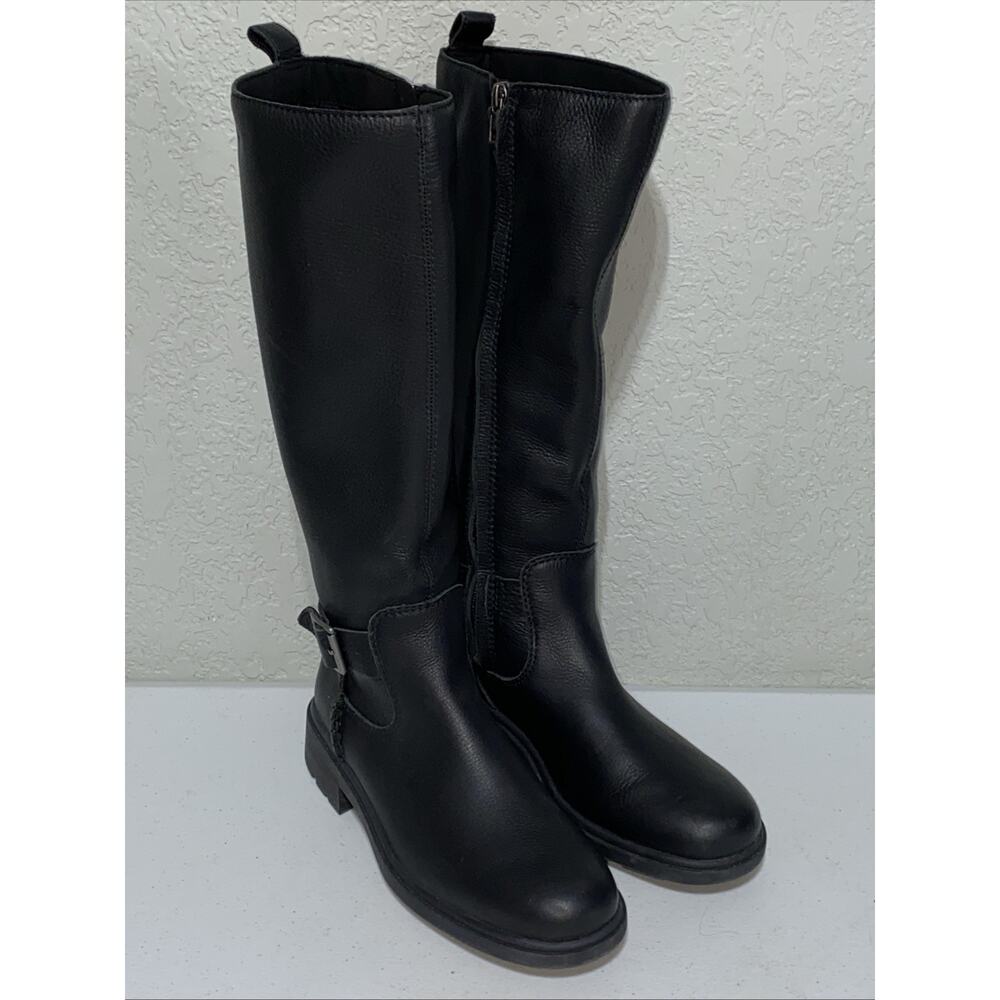 UGG Harrison Tall Riding Boots Women’s Sz 7.5 Black Pebble Leather Knee High Zip
